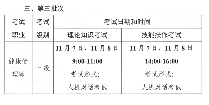 健康管理师第三批考试时间