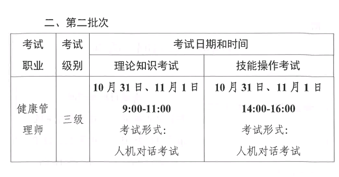 健康管理师第二批考试时间